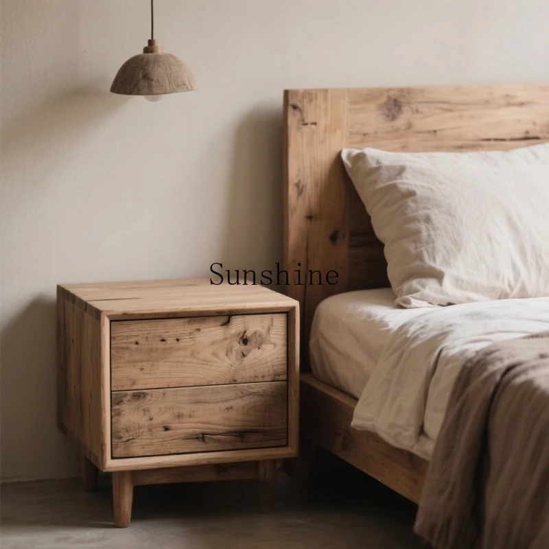 

Wabi Sandy Wind Solid Wood Bedside Table Bedroom Storage Simple Storage Small against the wall