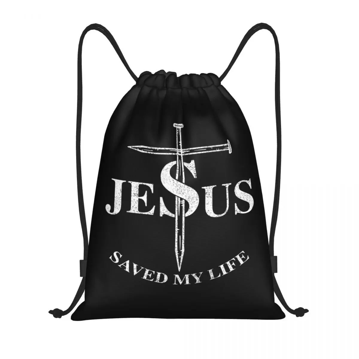 Custom Religious Jesus Saved My Life Drawstring Bag for Training Yoga Backpacks Women Men Sports Gym Sackpack