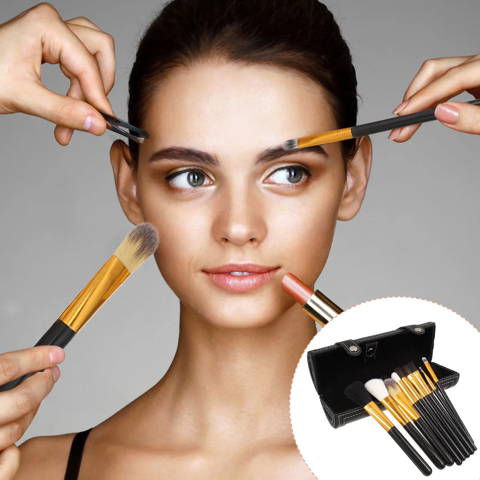 

Women Makeup Brush Case Organizer Pouch Bag High-Quality Materials Button Closure Easy Use Store Brushes Pens Paints Gifts