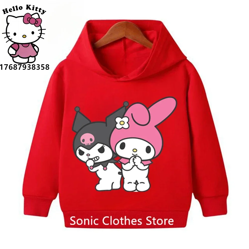 Sudaderas con capucha Kawaii Kuromi para niños de 2 a 13 años, sudadera con estampado de dibujos animados de Anime, sudadera Harajuku de manga larga para niños, primavera y otoño