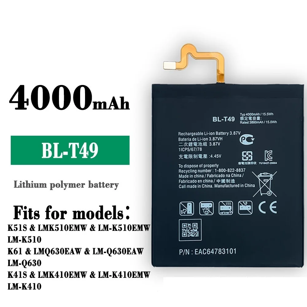 

4000mAh BL-T49 Replacement Battery For LG K510 K51S K61 K41S LM-K410BMW LM-K510BMW LM-K510HM Mobile Phone Bateria