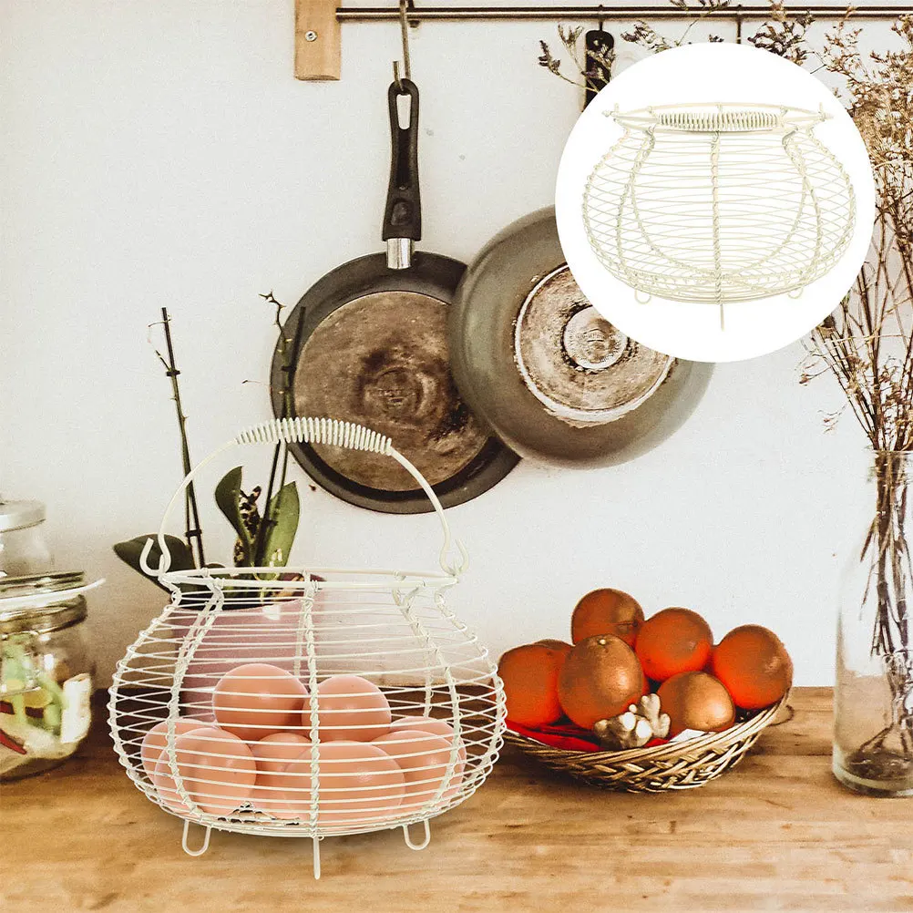 

2Pcs Metal Mesh Egg Basket with Handle Sturdy Wire Fruit Vegetable Storage Bin Exquisite Weaving Design for Fresh Egg Collection