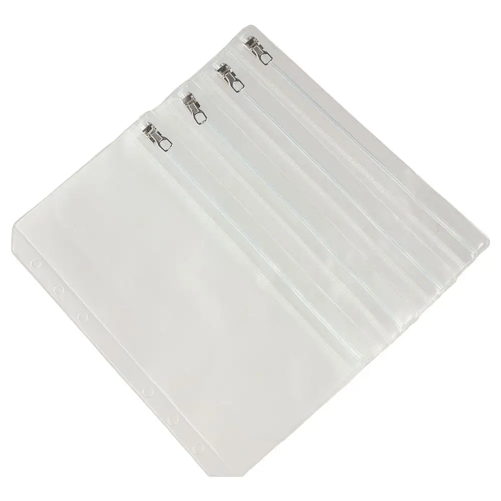 5pcs Document Organiser A5 A6 Clear PVC Pockets Paper Organizer Transparent Binder Pouch Organizer With Metal Zipper