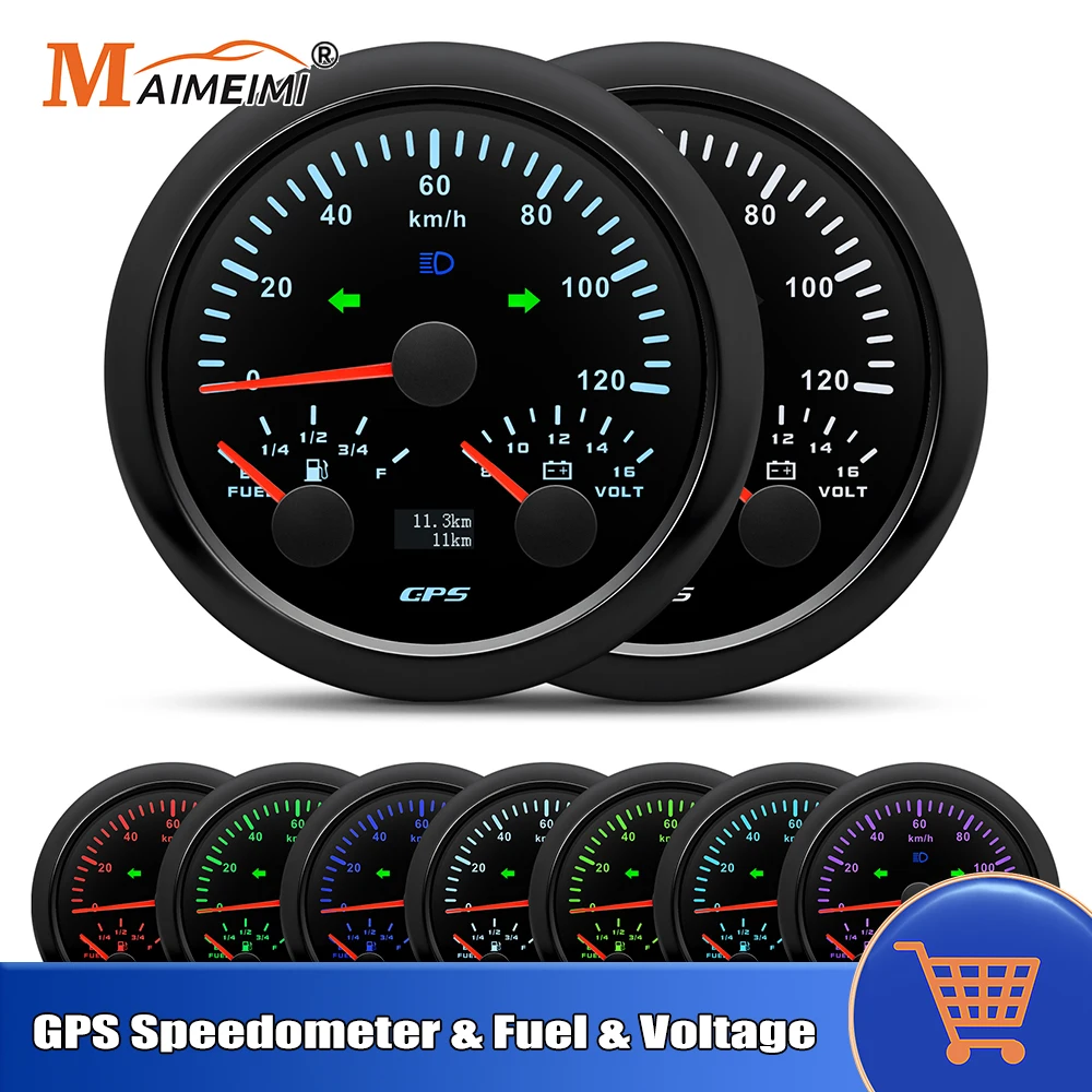 

85mm 3 In 1 Gauge 120mph 120kmh GPS Speedometer Fuel Level Voltmeter For 12V 24V Car Boat Truck Speed+Voltage+Oil Level Meter