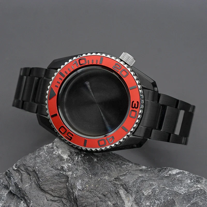 Caixa de relógio preta e pulseira, compatível com relógio mergulhador spb185/187 para nh35 nh36 movimento automático 200m vidro safira à prova d'água