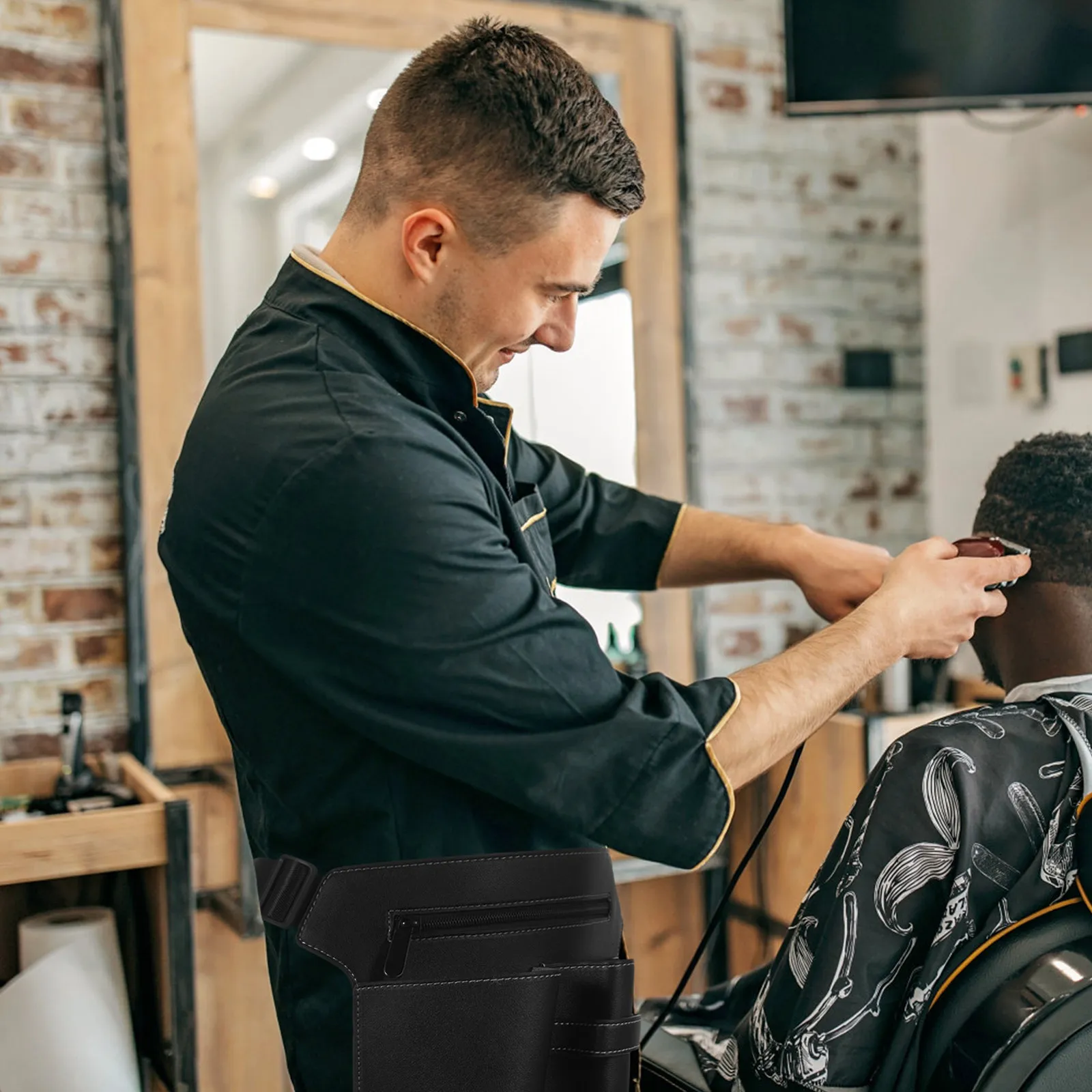 

Черная прочная поясная сумка для парикмахера, портативный чехол для инструментов для стрижки, хранения и транспортировки для стилистов, тату-мастеров, визажистов, а также для использования с животными.