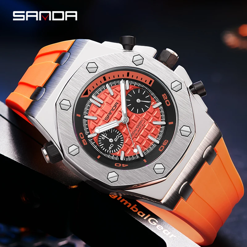 2024New SANDA Night Glow Men\'s Quartz Watch 7027 Pin Scales Waterproof Trendy Men\'s Quartz Watch