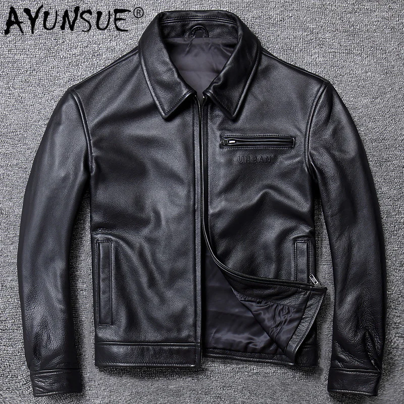 

Mens Leather Jacket Real Cowhide Sheepskin Coat Genuine s for Men Motorcycle 2024 19-A005 KJ4272