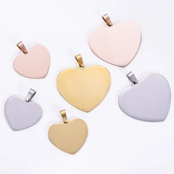 5pcs Mirror Polished Stainless Steel Blank Heart Tag Charms For DIY Making Jewelry Necklace Pendant Lettering Customized Logo