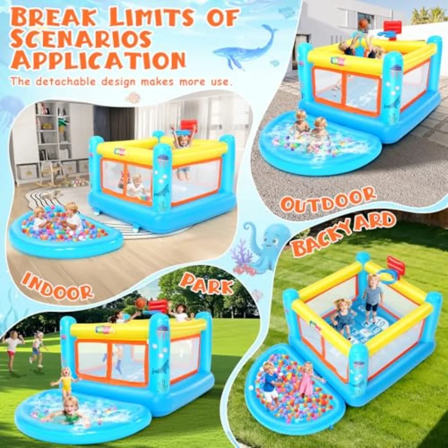 منزل ترتد قابل للنفخ قلعة ترتد داخلية للأعمار من 3 إلى 88.9 قدم طول × 5.6 قدم عرض × 4.3 قدم ارتفاع بيت قفز PVC مع منزلق ومنفاخ P #2