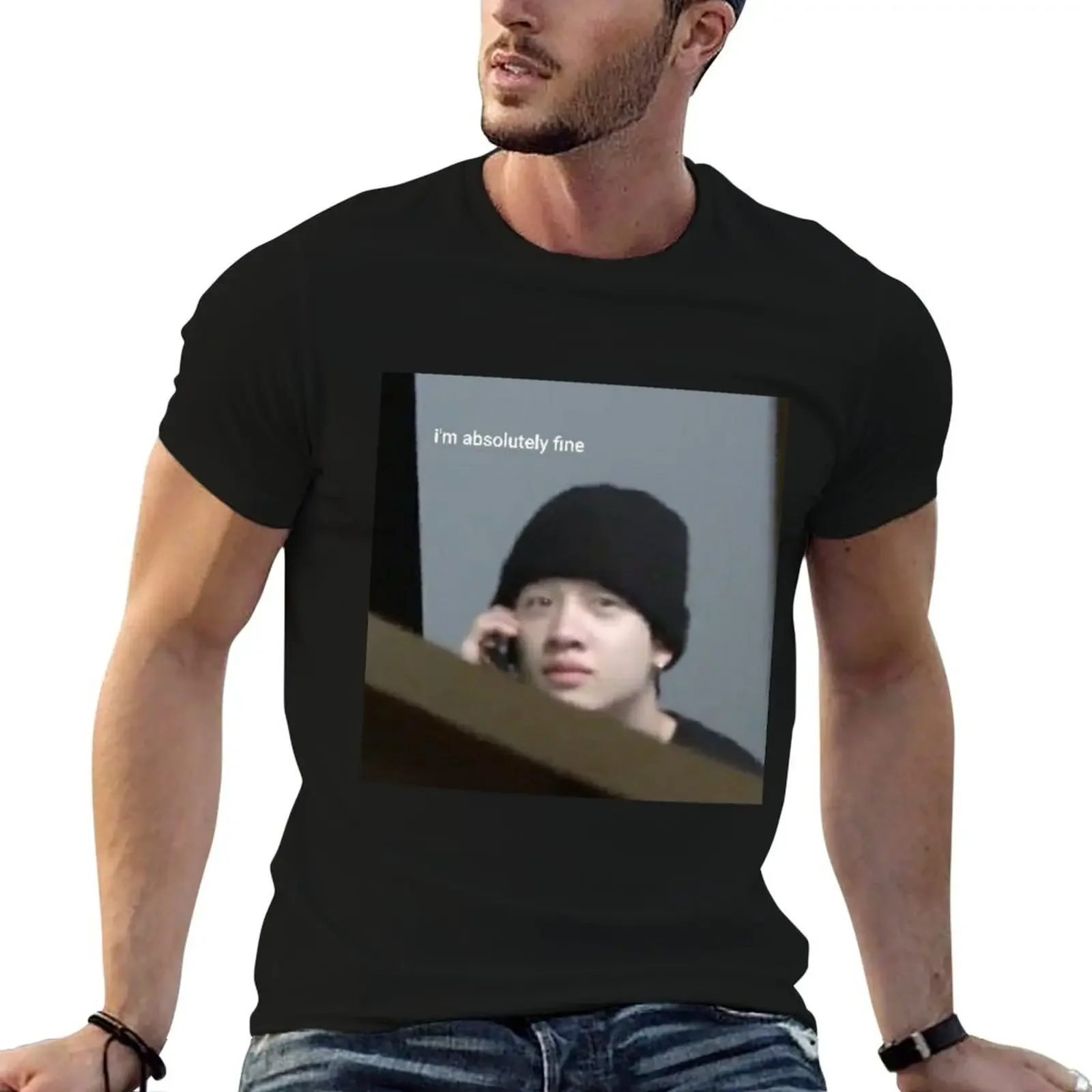 Bang Chan cellphone meme T-Shirt cotton graphic tees tees designer shirts black t-shirts for men