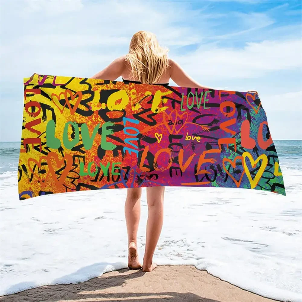 Microfiber Beach Towels Rainbow Color Luggage Word Pattern Design Large Soft Travel Camp for Adults Fast Dry Swimming Pool Towel