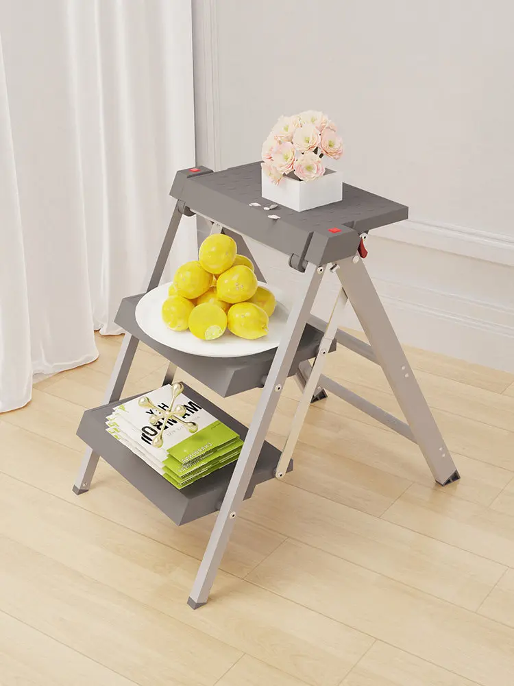 Thickened Aluminum Alloy 3 Step Folding Herringbone Ladder Portable Multifunctional Household Step Stool