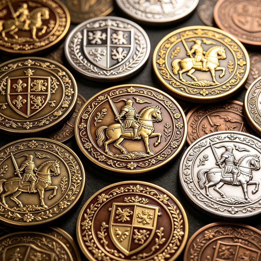 Medieval Knight Embossed Custom Commemorative Coin, Gold Silver Plated Castle Shield Collectible Souvenir Challenge Coin