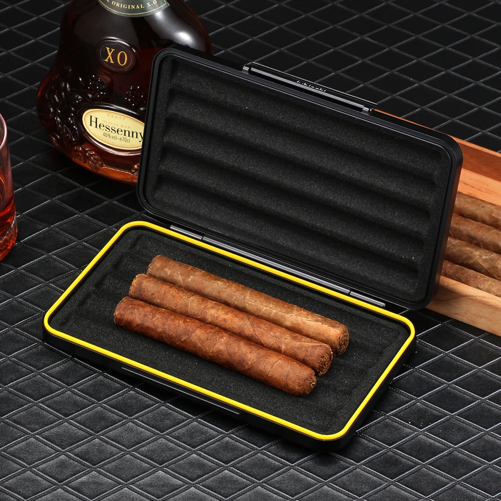 

LUBINSKI Metal Cigar Humidor Portable Travel Cigar Case Fit 5 Cigars Tobacco Storage Box Sponge Cigar Tray Gift Box