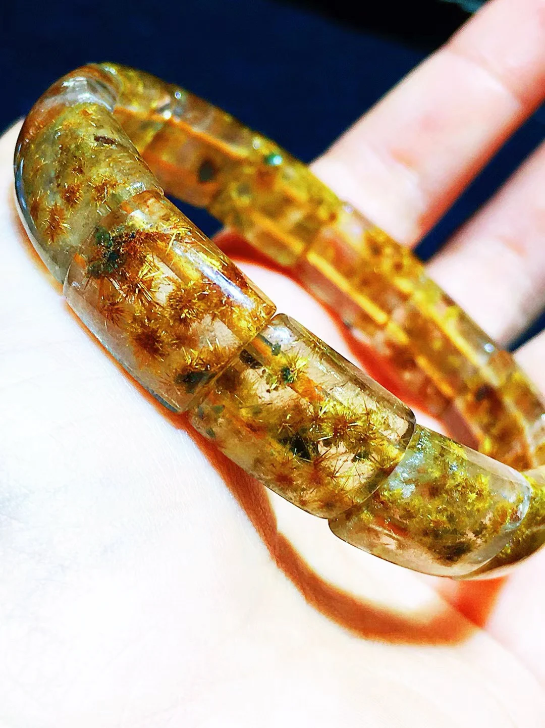 

Natural Gold Rutilated Quartz Titanium Bracelet Flowers 15.6x11.7x6mm Clear Wealthy Woman Men Beads Jewelry Brazil AAAAAAA