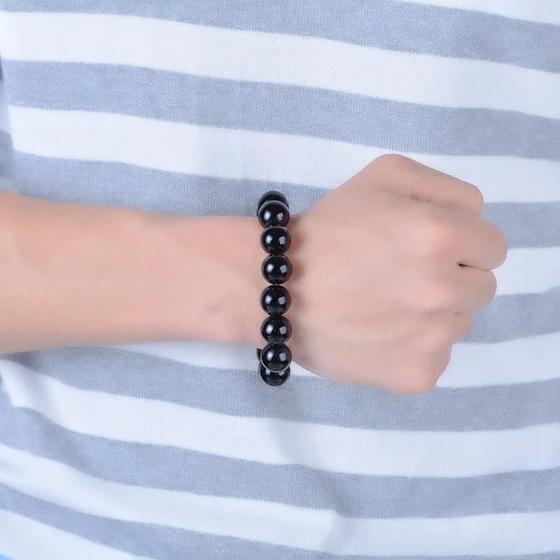 Natural Obsidian 10MM Round Bead Single Circle Bracelet Women's Simple Style Buddha Beads Crystal Jewelry Gift