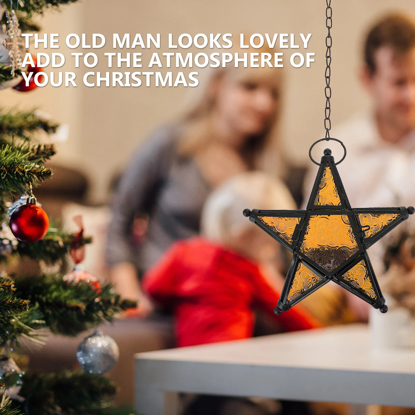 

Iron Pentagram Glass Lantern Retro Style Holder Wall Hanging Decorative Shelf Indoor Outdoor Wedding