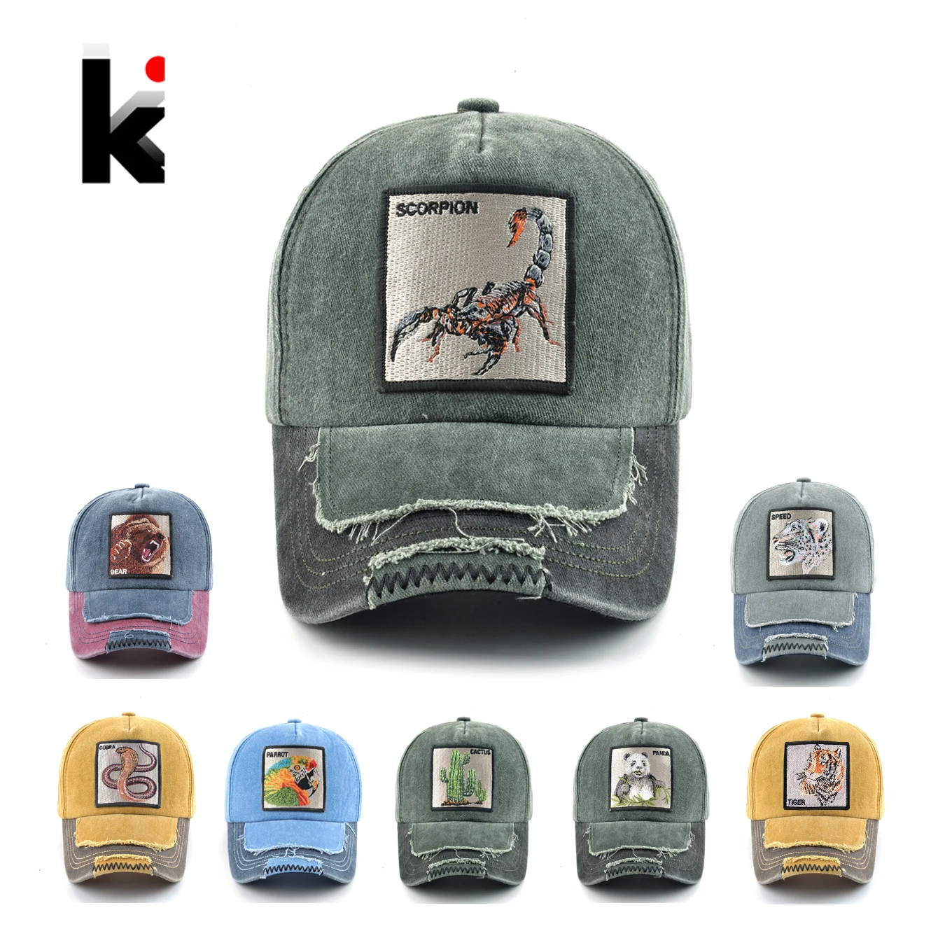 Vintage Denim Baseball Cap With Embroidery Animals Patch Men Snapback Hip Hop Dad Hats Women Four Seasons Regulowana czapka z daszkiem