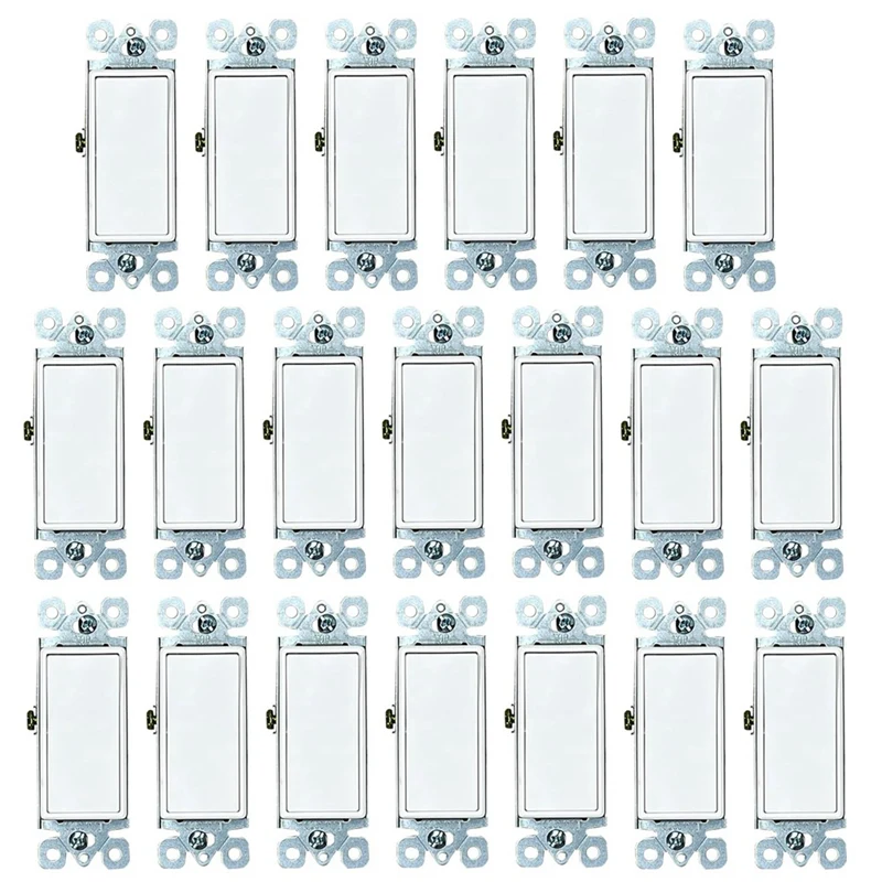 

20-Pack Decorator Paddle Rocker Light Switch, Single Pole, 3-Wire, Grounding 15A 120V-277V, White Durable Easy Install