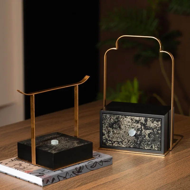 Premium dark green fabric jacquard jewelry box, portable box model room new Chinese tea room zen decorative ornament