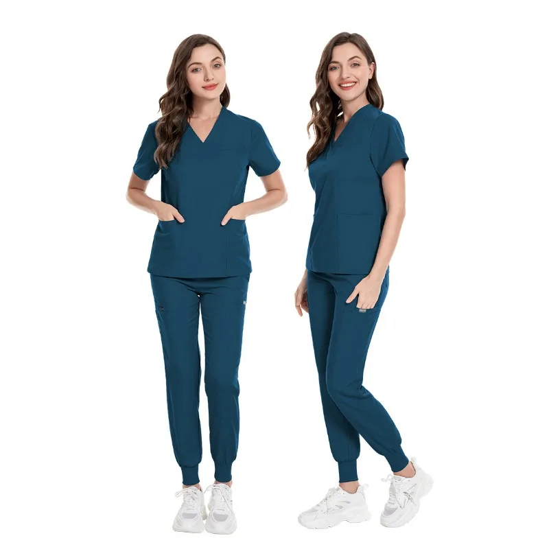 Multicolour Pet Grooming Doctor Scrubs Uniforms Jogger Suits Short Sleeved V-neck Tops Pocket Pants Nursing Sets Medical Clothes