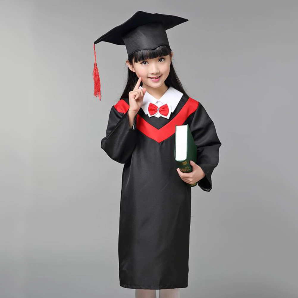 

Kids Graduation Gown Cap Set Comfortable Washable Durable Up150cm ChildrenSchoolUniformsCosplayBachelorRobeCloak DressesDoctoral