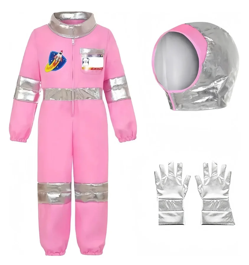 Cosplay Costume Pink Astronaut Height100-150 Pop Space-Themed Dress-Up Outfits Space Explorer Role-Play Jumpsuit Park Performanc view 3