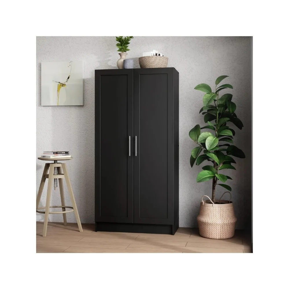 Prepac Elite Storage Accent Cabinet with Panel Doors, Black Storage Cabinet, Bathroom Cabinet, Pantry Cabinet with 3 Shelves