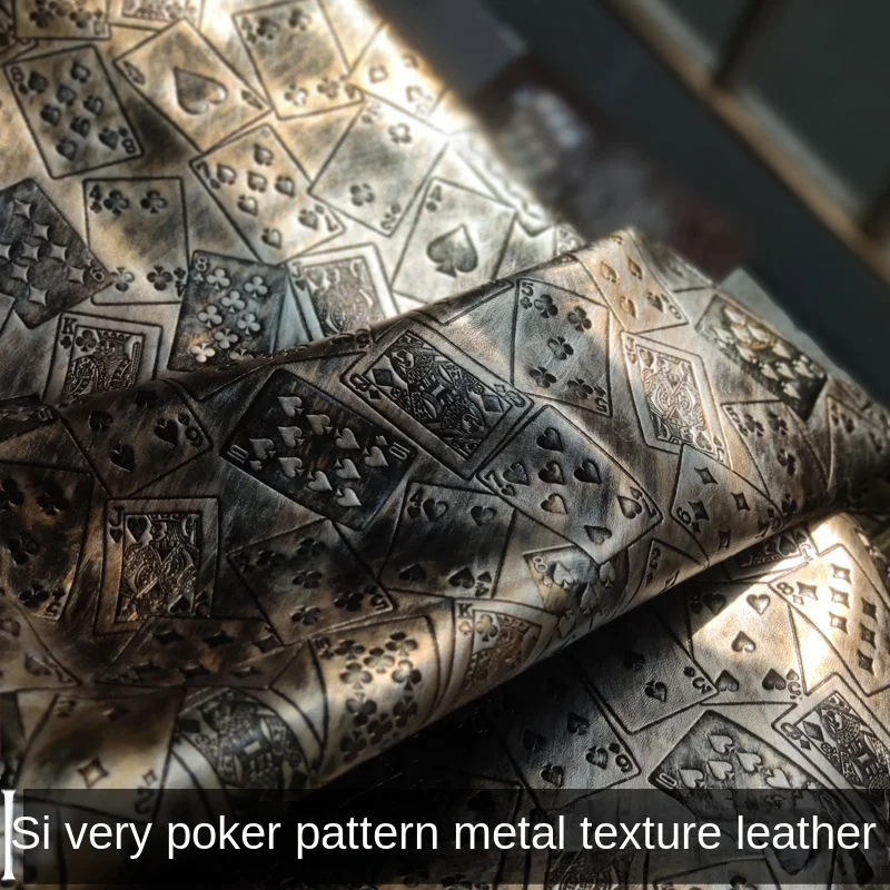 Leather Fabric Antique Copper Metal Color Textured Wiping Color Concave Convex Poker Pattern Creative Fashion Design Cloth