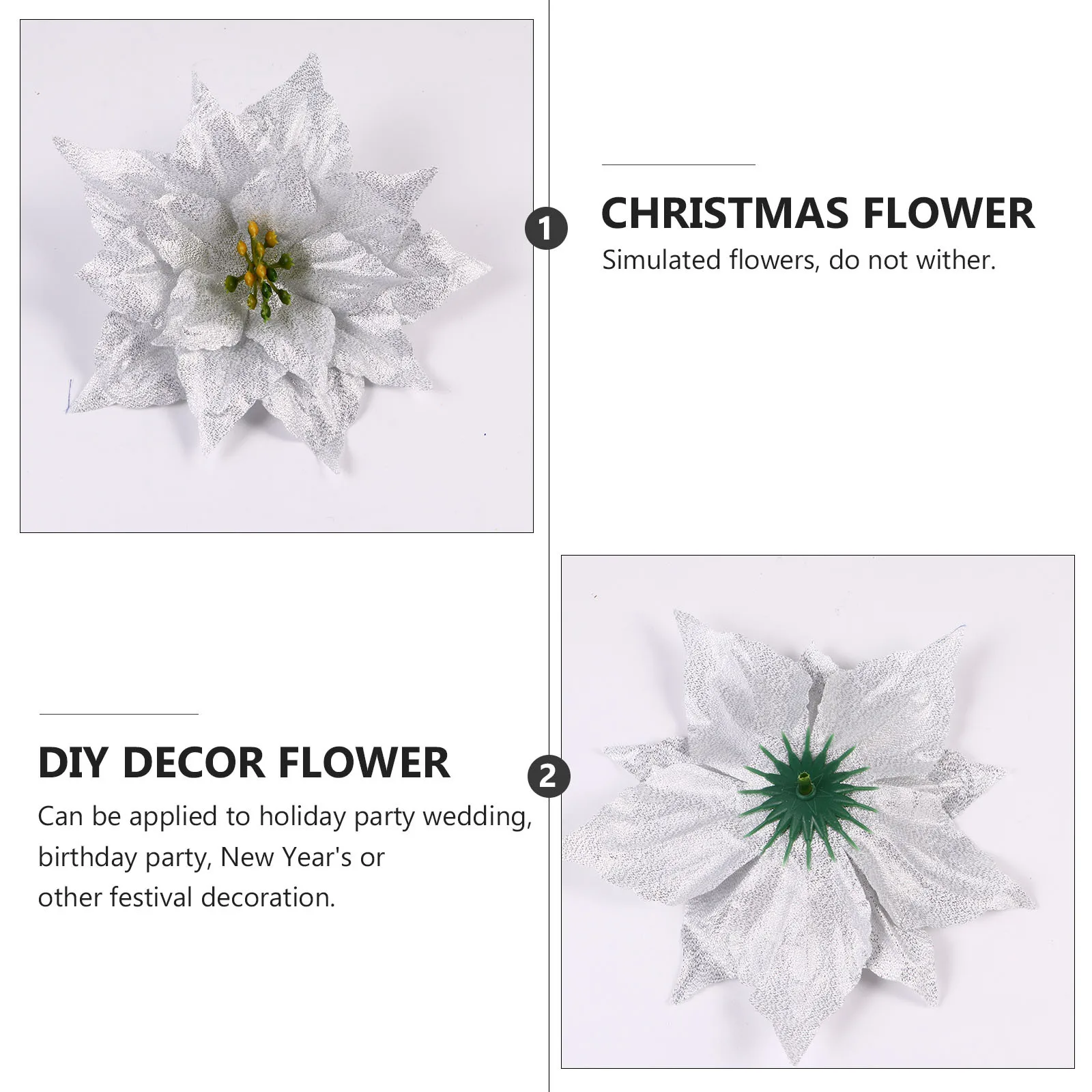 

7Pcs Christmas Glitter Artificial Pe Flowers Decorative Flower Accessories for Wreath Garland Centerpieces Holiday Party Wedding