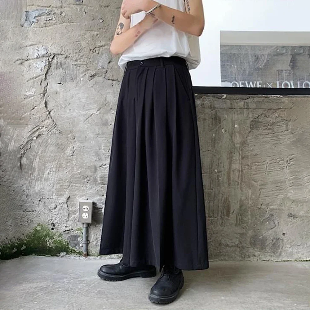 Y2K Gothic Single Button Culottes Genderless Daily Loose Streetwear Fashion Japanese Loose Dark Style Wide Leg Pants Unisex