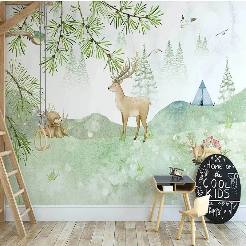 

Custom 3D Photo Mural Wallpaper Wall Covering Nordic Hand drawn Forest Animals Elk 3D Children Room Bedroom Decoration De Parede