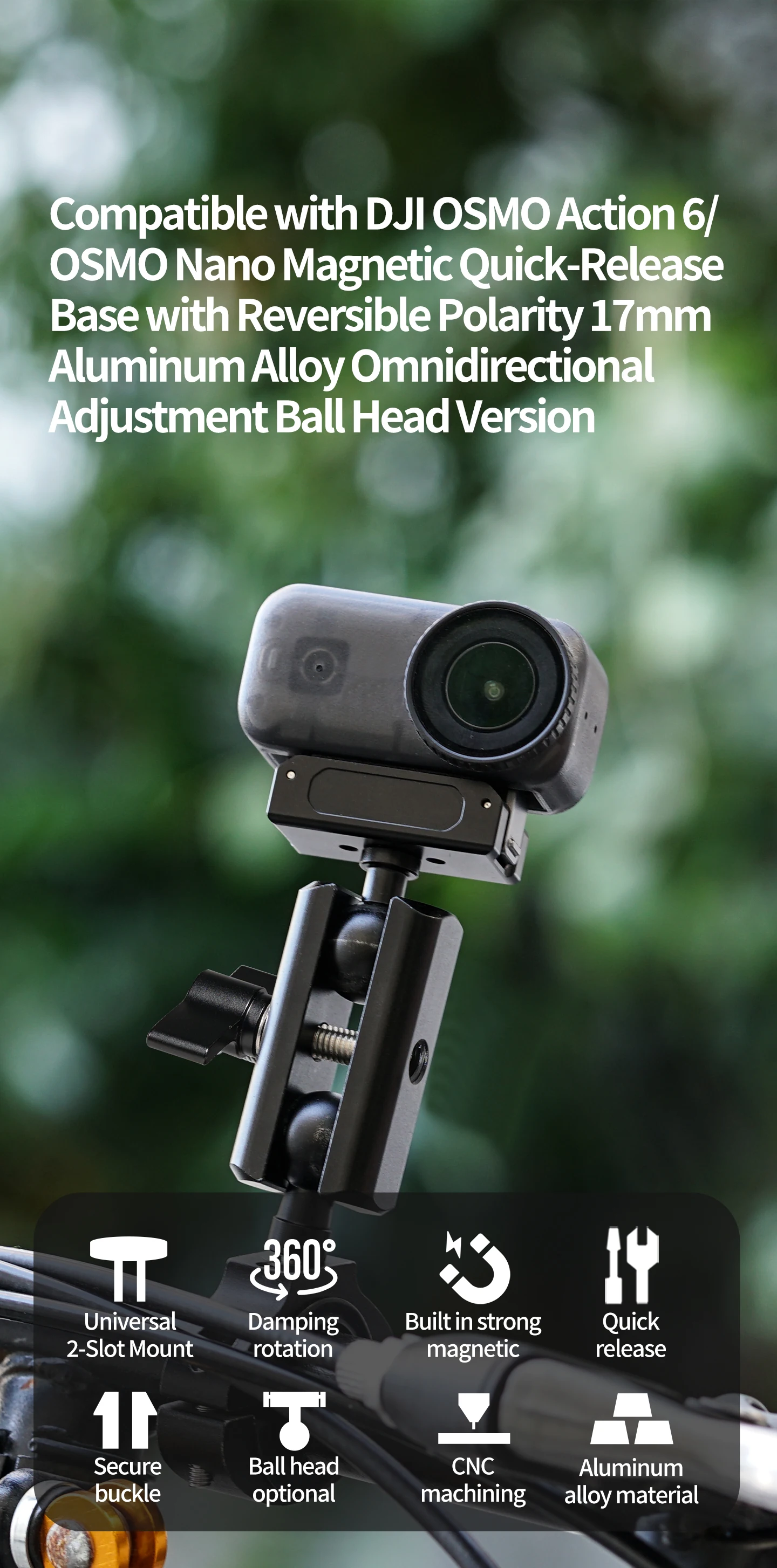 360 drehbarer Stativadapter, magnetische Halterung für DJI Osmo Nano Action 6, Kamera, POV, Vlog, Selfie-Stick, Helm, Schnellwechselhalterung – Detail 33