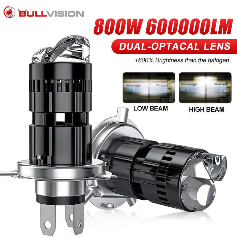 Lâmpada Automotiva Bullvision H4 Bi Mini LED Projetor com Lente, Farol Automotivo Turbo Plug&Play, Lâmpadas Duplas CSP para Moto, Luz Alta e Baixa 12V 24V
