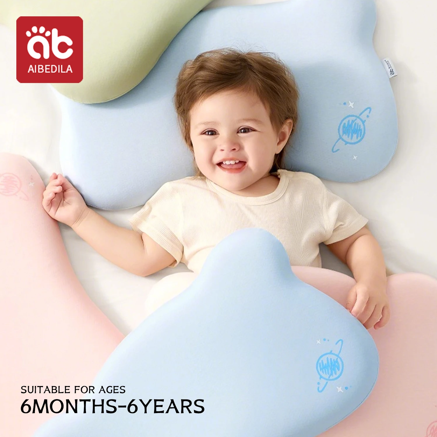 AIBEDILA 4D Silicone Children Pillow for Newborns Washable Neck Pillows for Sleeping Slow Rebound Baby Pillow Modal Pillowcase