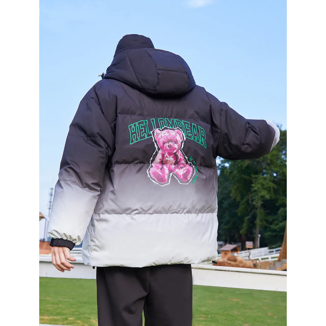 Metersbonwe-Men's Cartoon Print Thick Down Jackets, Loose, Gradient Color, Hooded, Warm Wear, Casual Outwear, Winter