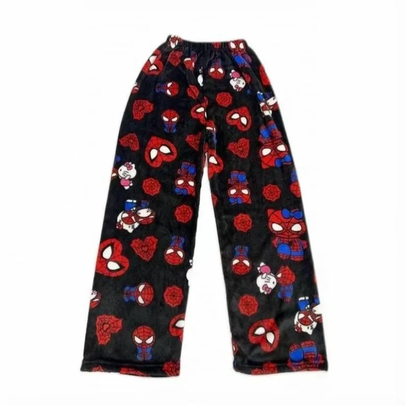 Pantalon de nuit en flanelle Hello Kitty, pantalon en polaire épais et chaud noir, pantalon décontracté pour les couples, parfait pour les tenues de fête !