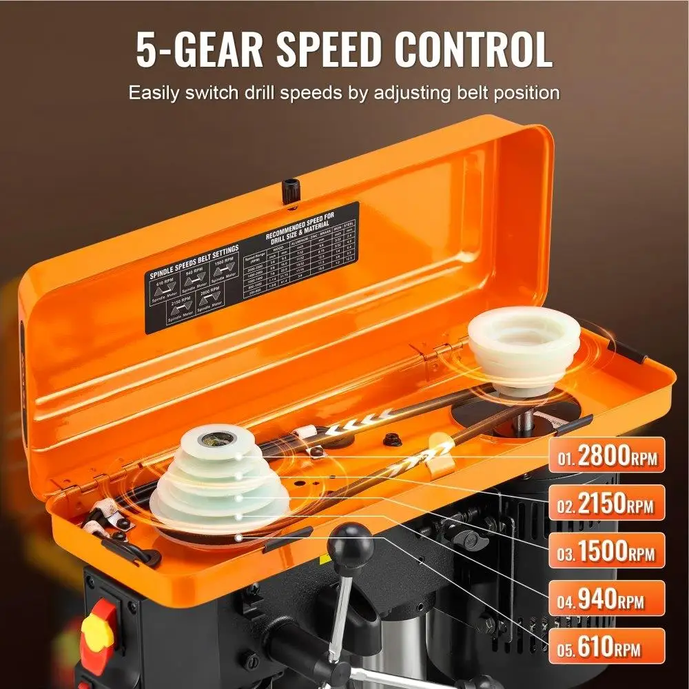 10-Inch Benchtop Drill Press - Adjustable 610-2800RPM Tabletop Drilling Machine