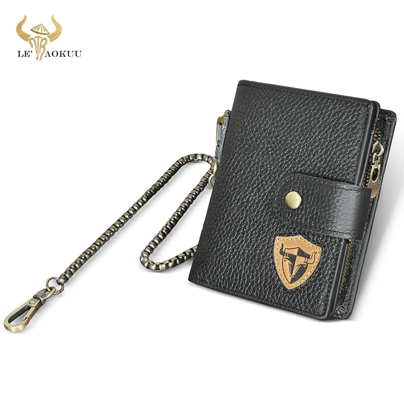 

Hot Sale Thick Natural Bull Leather Travel Business Organizer Chain RFID Wallet For Men Long Zipper Male Purse Card Holder 1804