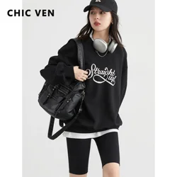 CHIC VEN Bluzy damskie Luźne Nowa ulica Okrągły dekolt Nadrukowane litery Damska bluza z kapturem Pullover Casual Sport Top Wiosna Jesień 2024