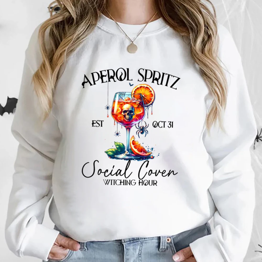 Aesthetic Aperol Spritz Halloween Sweatshirt Spooky Halloween Hoodie Cocktail Sweater Wine Club Shirts Unisex Casual Sweatshirts