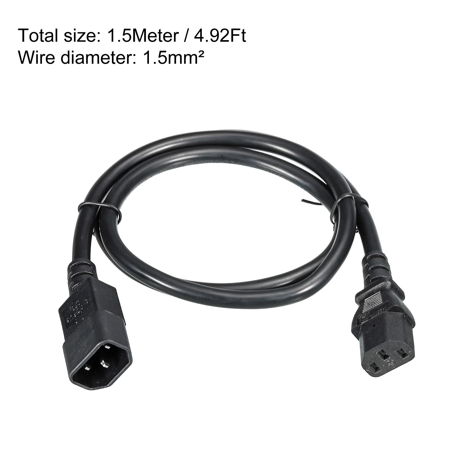 Cable de alimentación de CA de 0,5 m/1m/1,5 m, 3 pines C14 macho a C13 hembra, 1,5 mm2, 250V, 10A, Cable de extensión PDU para ordenador portátil, electrónica, TV y ordenador