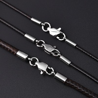 1.5mm 2mm 3mm Leather Cord Black Necklace Chain With Stainless Steel Lobster Clasp Connector Round Waxed Rope For Men Women