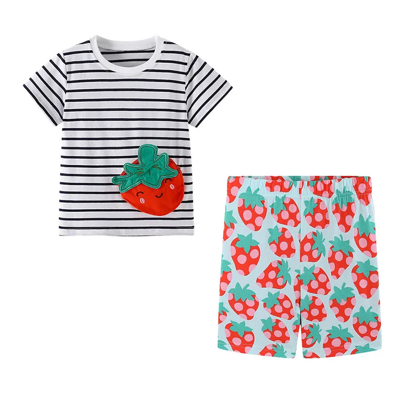 3-7T 2 Pcs Sets Tshirts+Shorts Children'S Clothing Sets European And American Style Children'S Suit Cartoon Pattern Clothes