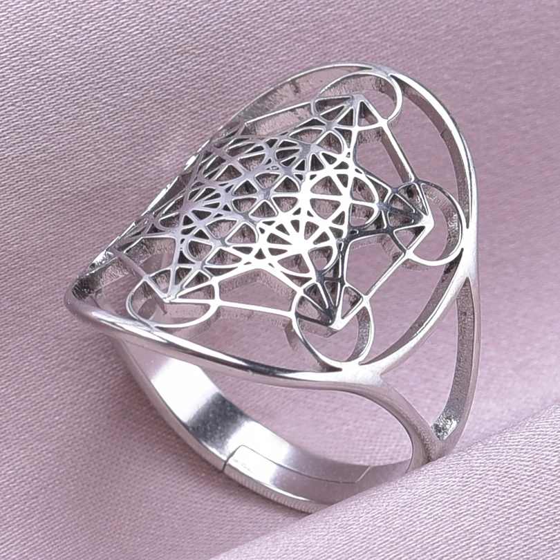 Exquisite Hollow Six Point Star Adjustable Rings For Women Men Stainless Steel Fashion Geometric Oval Finger Ring Jewelry Gift