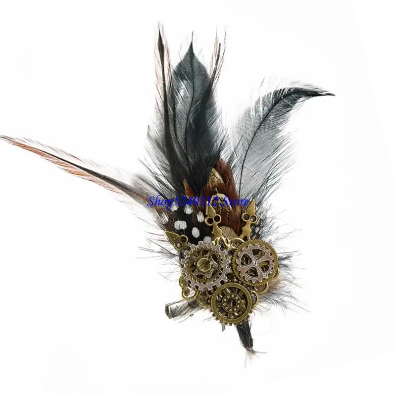 634C Punk Gear Clock Chain Brooch Tassels Chain Tassels Brooch Pin Collar Coat Pin