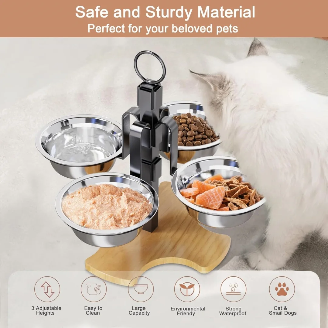 Cats Dogs Adjustable Height Feeding Drinking Set High Platform Ease Neck Strain Comfy Eating, Elevated Pet Bowls With Stand view 6