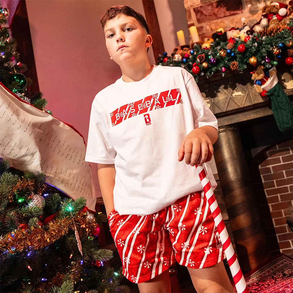 

New Christmas Candy Cane Youth Shorts Men Women Oversized Breathable Baseball Lifestvle 101 Shorts Oversized Sports Shorts ﻿