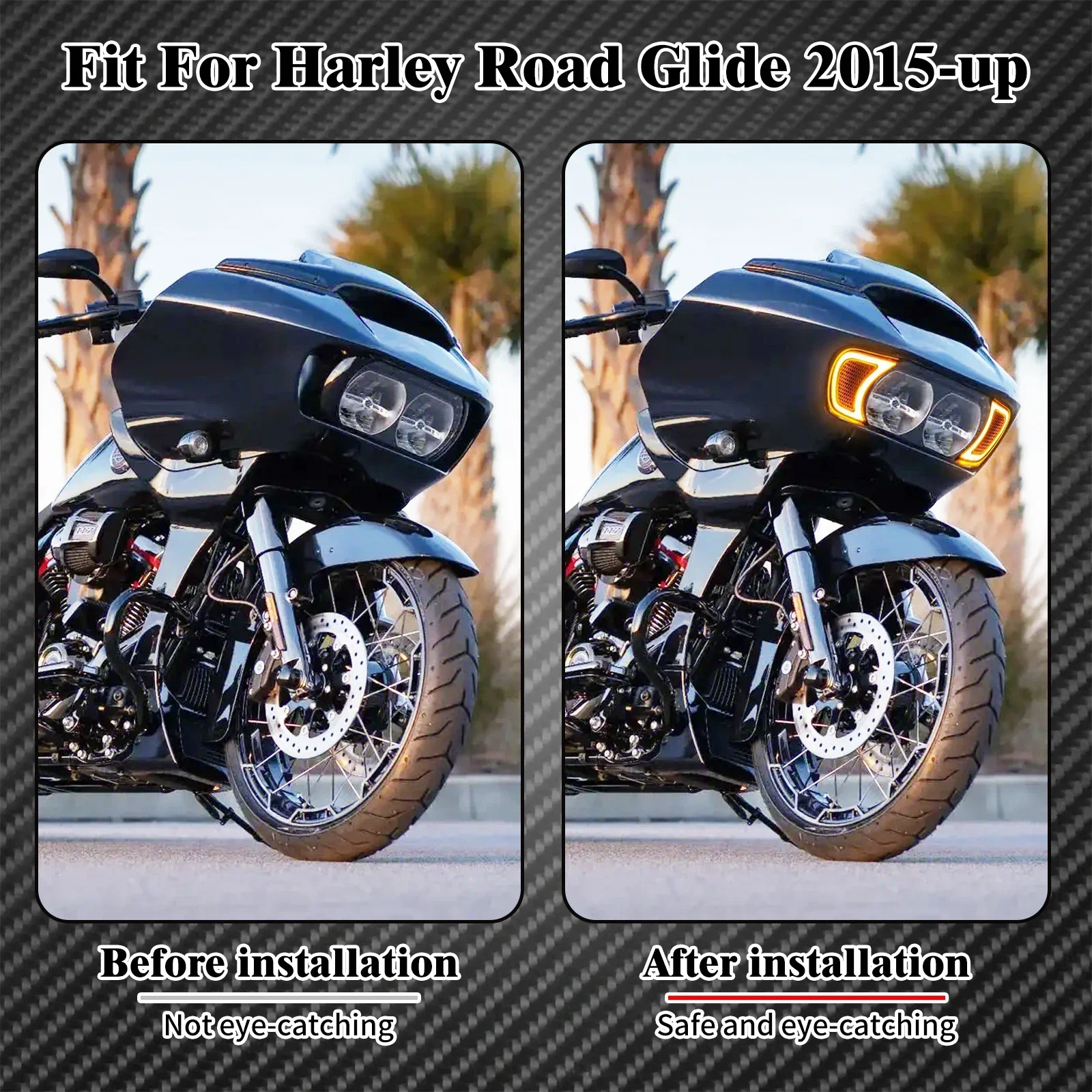 Motorcycle Headlight Vent Accent Turn Signal LED Indicator Side Lights Headlamp For Harley Touring Road Glide FLTRX 2015-Later